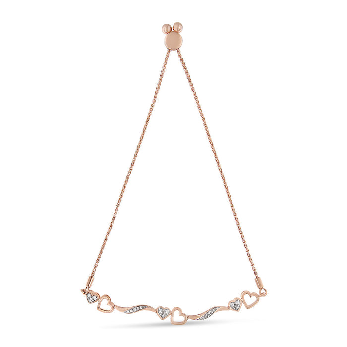 Pulsera bolo ajustable de onda y corazones con diamantes de 1/10 ct. p.t. en plata de ley, foto 10