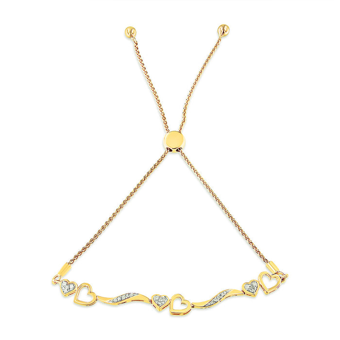 Pulsera bolo ajustable de onda y corazones con diamantes de 1/10 ct. p.t. en plata de ley, foto 3