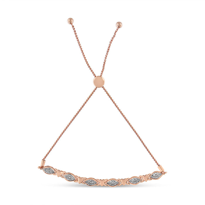 Pulsera bolo de eslabones alternos en forma de marquesa y corazón con detalle de diamante en plata de ley, foto 5