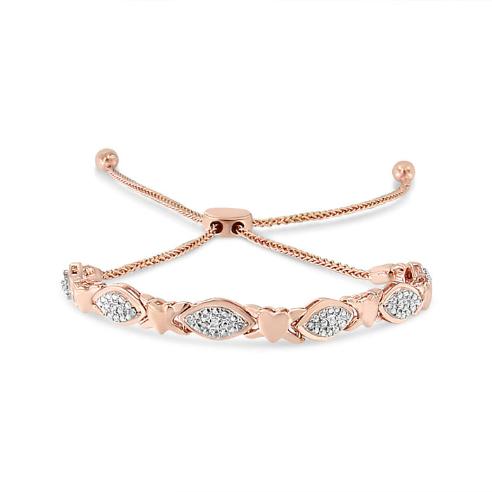 Pulsera bolo de eslabones alternos en forma de marquesa y corazón con detalle de diamante en plata de ley, foto 2