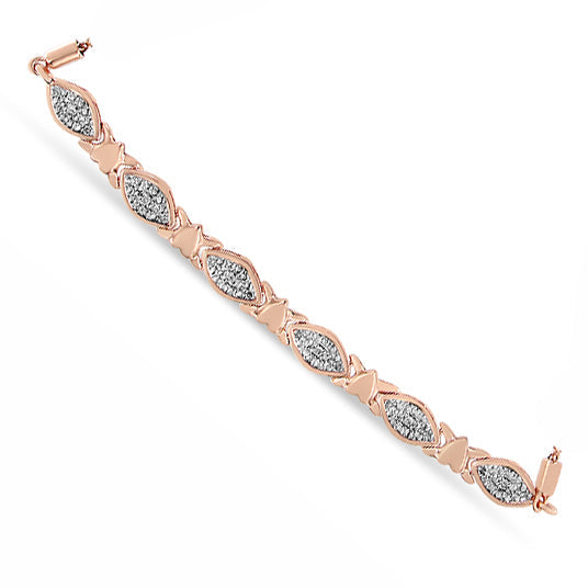 Pulsera bolo de eslabones alternos en forma de marquesa y corazón con detalle de diamante en plata de ley, foto 13