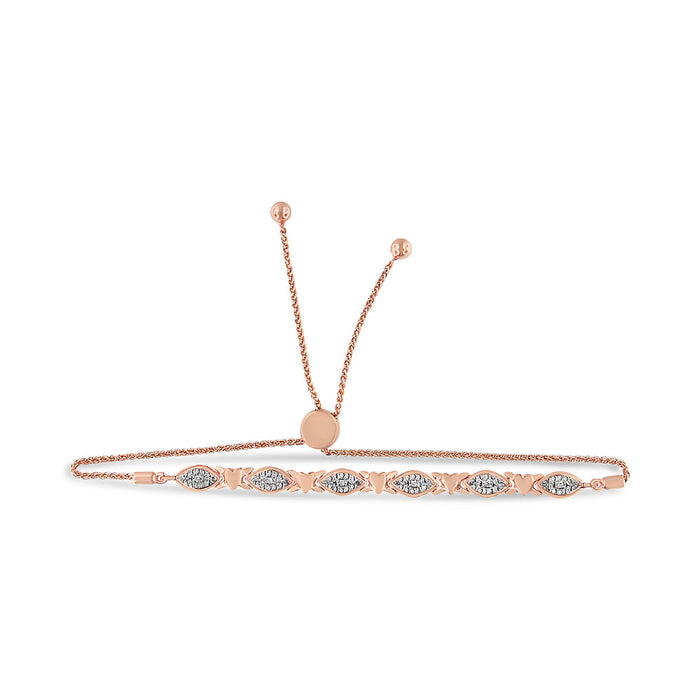 Pulsera bolo de eslabones alternos en forma de marquesa y corazón con detalle de diamante en plata de ley, foto 15