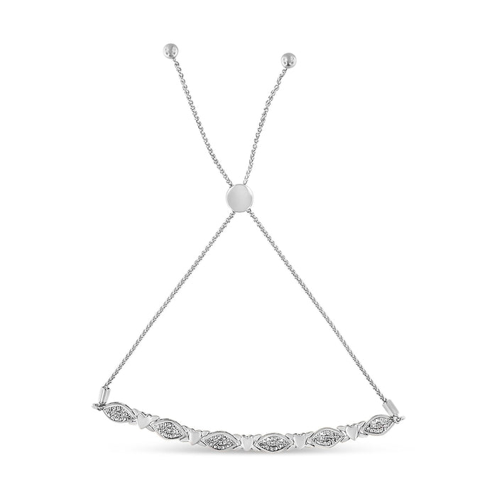 Pulsera bolo de eslabones alternos en forma de marquesa y corazón con detalle de diamante en plata de ley, foto 4