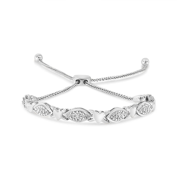 Pulsera bolo de eslabones alternos en forma de marquesa y corazón con detalle de diamante en plata de ley, foto 1