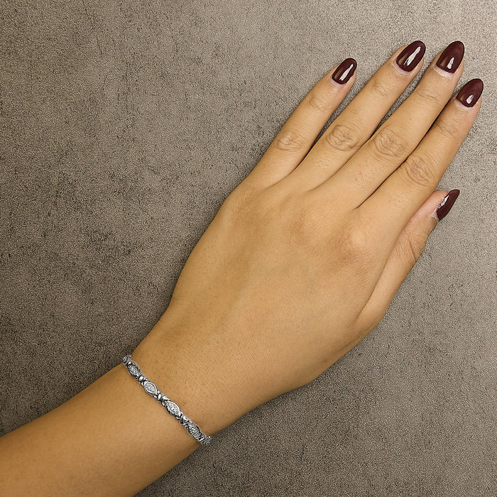 Pulsera bolo de eslabones alternos en forma de marquesa y corazón con detalle de diamante en plata de ley, foto 7