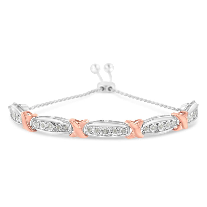 1/4 Ct. T.W. Round-Cut Diamond X and Tapered Bar Miracle-Set Bolo Bracelet in Sterling Silver, photo 1