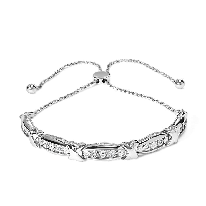1/10 Ct. T.W. Diamond X Link Bolo Bracelet in Sterling Silver, photo 1