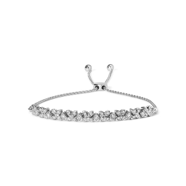 Pulsera bolo ajustable de eslabones marquesa con diamantes de 1/4 ct. p.t. en plata de ley, foto 2