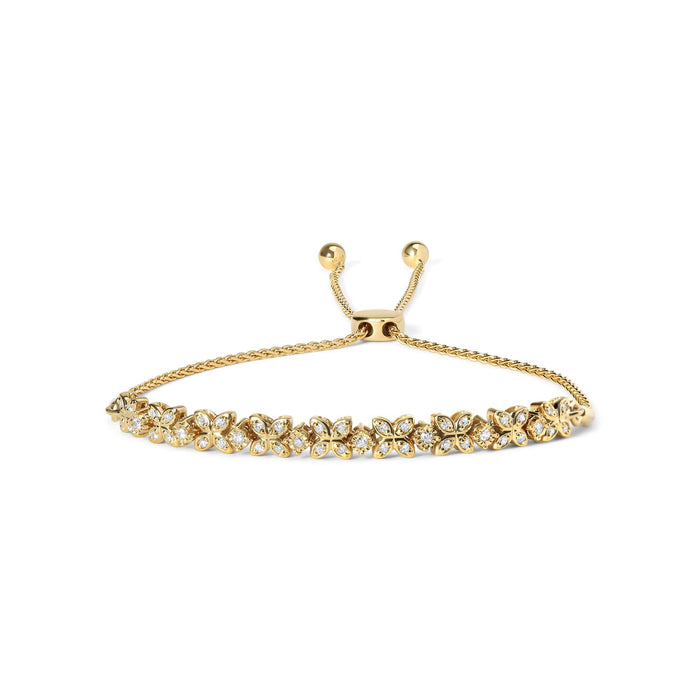 Pulsera bolo ajustable de eslabones marquesa con diamantes de 1/4 ct. p.t. en plata de ley bañada en oro amarillo de 18K, foto 1