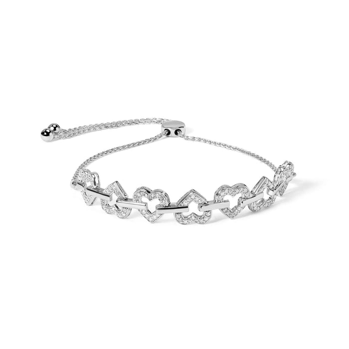 Pulsera bolo ajustable de eslabones de corazón alternados con diamantes de 1/2 ct. p.t. en plata de ley, foto 1