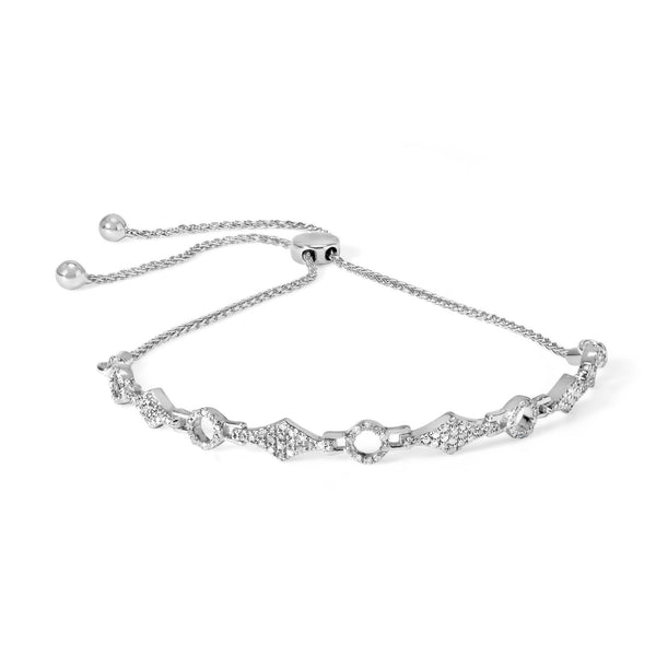 Pulsera bolo ajustable de eslabones alternados de círculo y cometa con diamantes de 1/2 ct. p.t. en plata de ley, foto 1