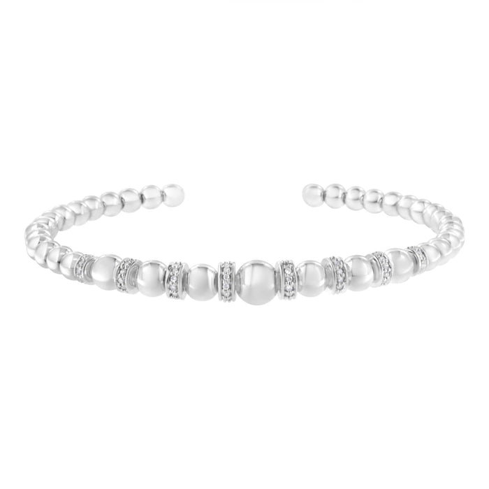 1/4 Ct. T.W. Diamond Rondelle Graduated Ball Bead Cuff Bangle Bracelet in Sterling Silver, photo 1