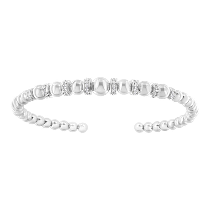 1/4 Ct. T.W. Diamond Rondelle Graduated Ball Bead Cuff Bangle Bracelet in Sterling Silver, photo 2