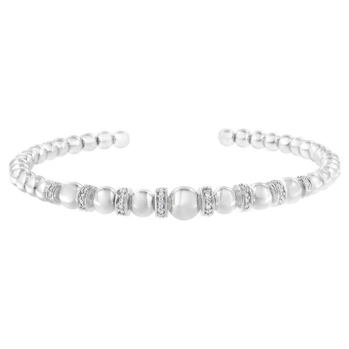 1/4 Ct. T.W. Diamond Rondelle Graduated Ball Bead Cuff Bangle Bracelet in Sterling Silver, photo 4