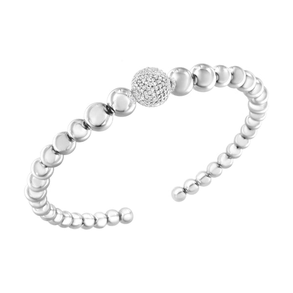 1/6 Ct. T.W. Diamond Rondelle Graduated Ball Bead Cuff Bangle Bracelet in Sterling Silver, photo 1