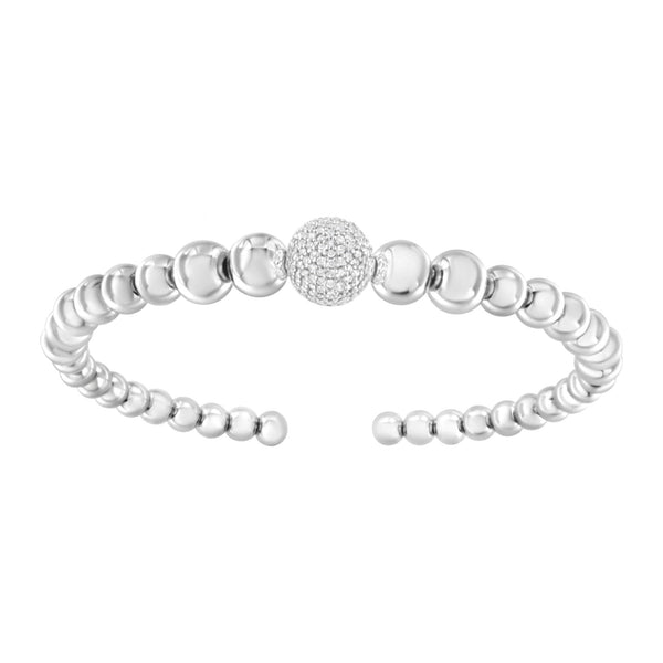 1/6 Ct. T.W. Diamond Rondelle Graduated Ball Bead Cuff Bangle Bracelet in Sterling Silver, photo 2