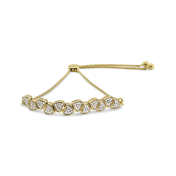 Pulsera bolo de corazones de lado con diamantes de 1/2 ct. p.t. en plata de ley bañada en oro amarillo, foto 1