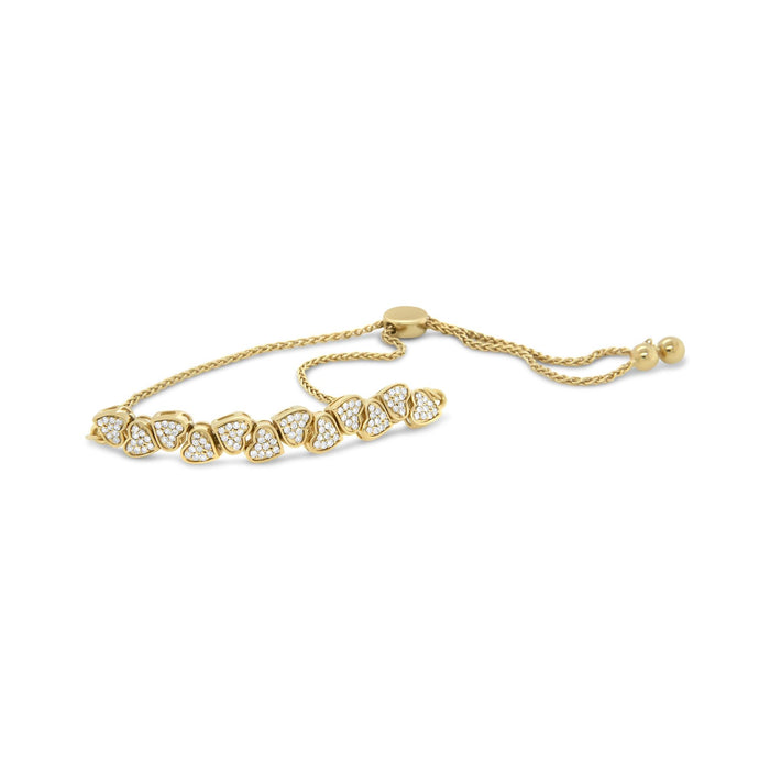 Pulsera bolo de corazones de lado con diamantes de 1/2 ct. p.t. en plata de ley bañada en oro amarillo, foto 5