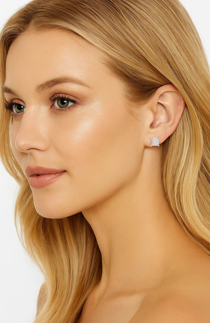 Half Carat Princess Cut Cubic Zirconia Stud Earrings, photo 5
