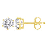 Aretes de botón clásicos de 6 garras con diamantes brillantes casi incoloros de 1 1/2 ct. p.t. en oro amarillo de 18K