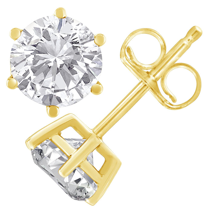 1 1/2 Ct. T.W. Round Brilliant-Cut Near Colorless Diamond Classic 6-Prong Stud Earrings in 18K Yellow Gold, photo 2