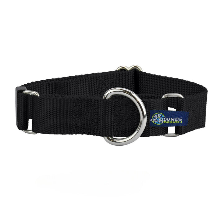 Collar martingala para perro de nailon negro, 5/8 pulg. y 1 pulg. de ancho, foto 1