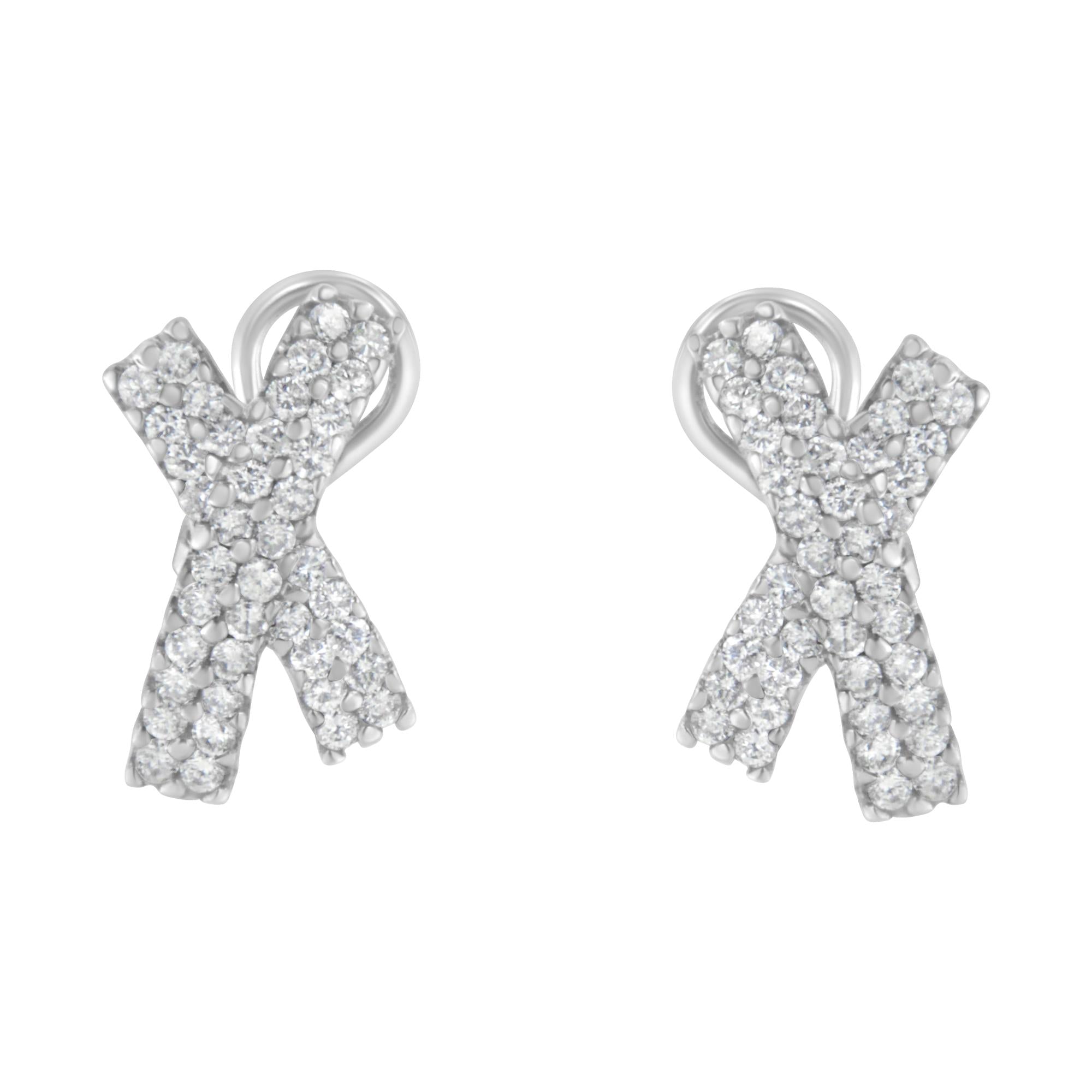 2 Ct. T.W. Round-Brilliant-Cut Diamond Domed X Shaped Omega Back Stud Earrings in 14K White Gold, photo 1