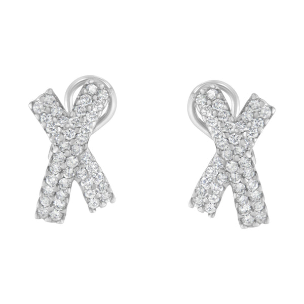 2 Ct. T.W. Round-Brilliant-Cut Diamond Domed X Shaped Omega Back Stud Earrings in 14K White Gold, photo 1