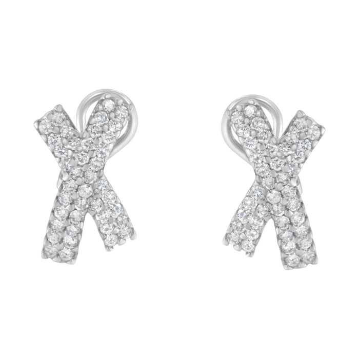 2 Ct. T.W. Round-Brilliant-Cut Diamond Domed X Shaped Omega Back Stud Earrings in 14K White Gold, photo 1