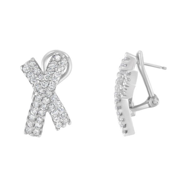 2 Ct. T.W. Round-Brilliant-Cut Diamond Domed X Shaped Omega Back Stud Earrings in 14K White Gold, photo 2