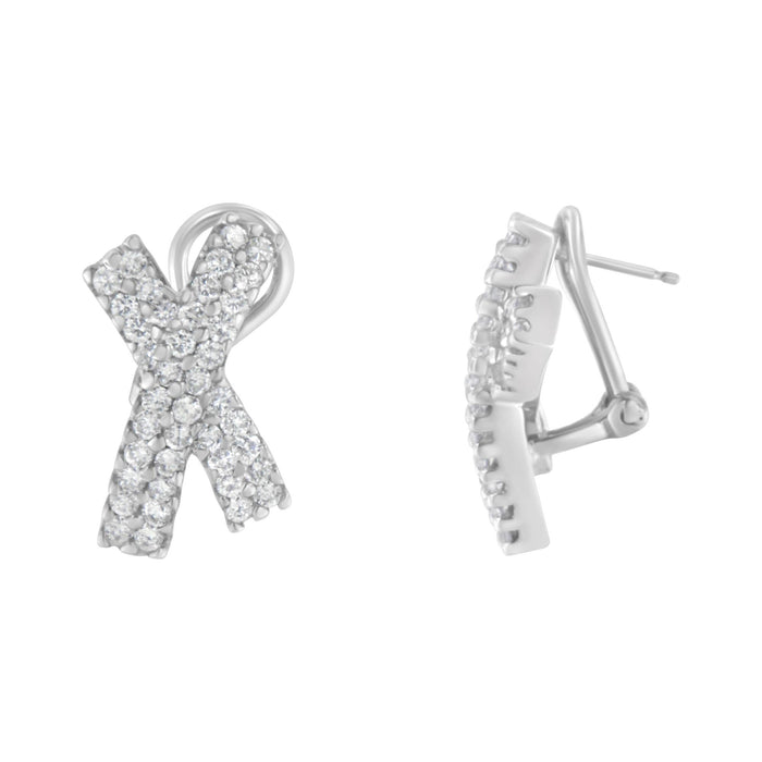 2 Ct. T.W. Round-Brilliant-Cut Diamond Domed X Shaped Omega Back Stud Earrings in 14K White Gold, photo 2