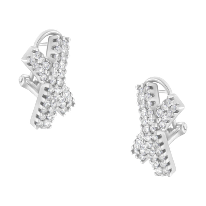 2 Ct. T.W. Round-Brilliant-Cut Diamond Domed X Shaped Omega Back Stud Earrings in 14K White Gold, photo 4