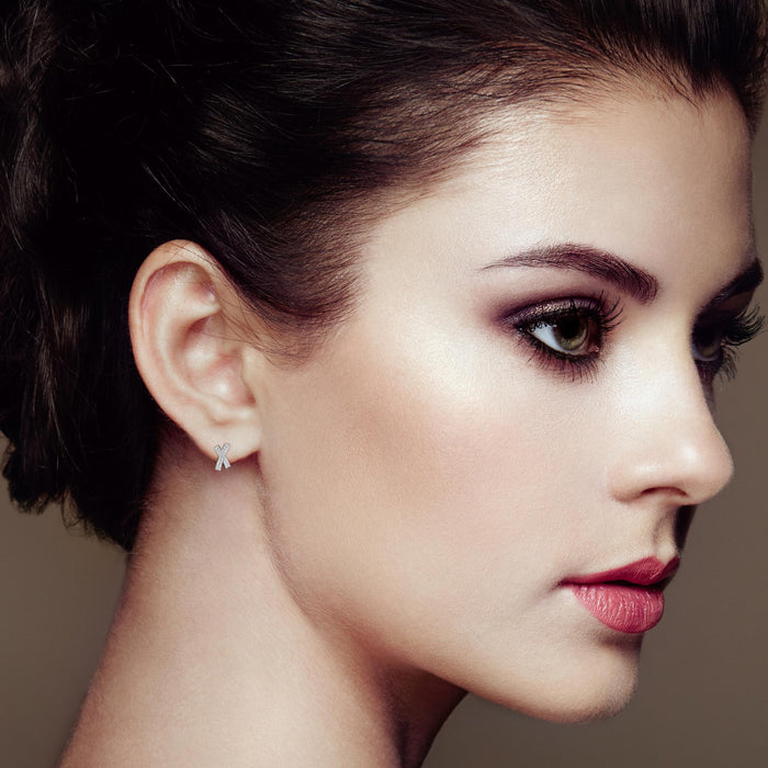 2 Ct. T.W. Round-Brilliant-Cut Diamond Domed X Shaped Omega Back Stud Earrings in 14K White Gold, photo 3