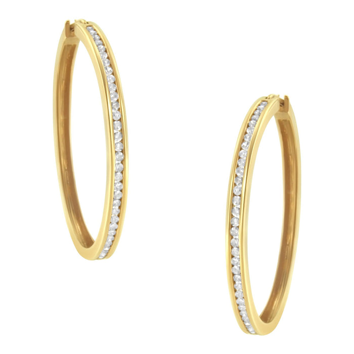Aretes de aro delgados con diamantes de 1 ct. p.t. en oro amarillo de 10K, foto 1