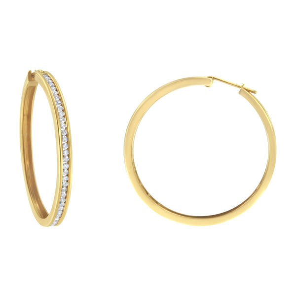 1 Ct. T.W. Round Brilliant-Cut Diamond Channel-Set Circle Hoop Earrings in 14K Yellow Gold, photo 2