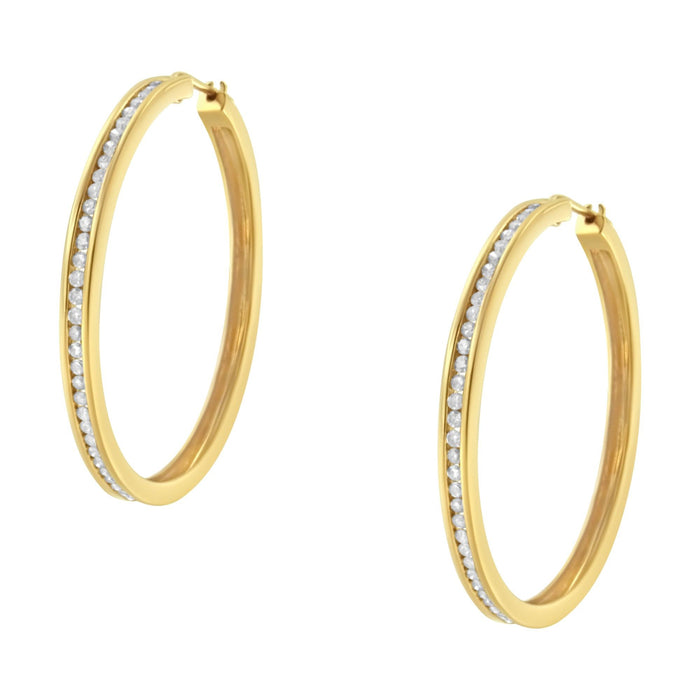 Aretes de aro circulares de canal con diamantes redondos brillantes de 1 ct. p.t. en oro amarillo de 14K, foto 4