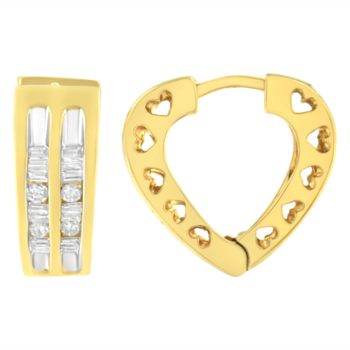 1/2 Ct. T.W. Diamond Huggy Heart Hoop Earrings in 10K Yellow Gold, photo 2