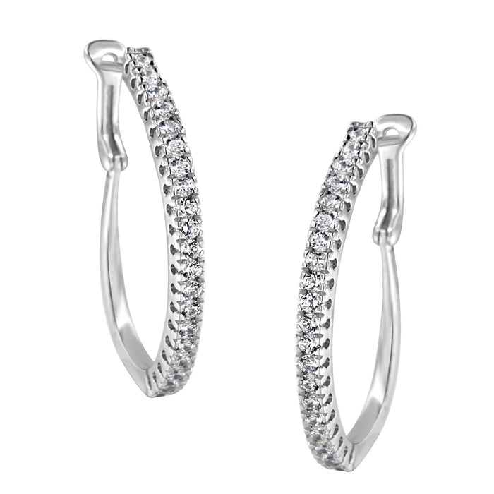 Aretes de aro pavé con cierre de palanca con diamantes de 1 ct. p.t. en oro blanco de 10K, color I-J, claridad I2-I3, foto 1