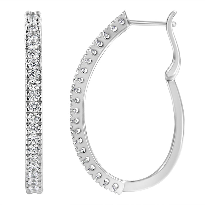 Aretes de aro pavé con cierre de palanca con diamantes de 1 ct. p.t. en oro blanco de 10K, color I-J, claridad I2-I3, foto 2