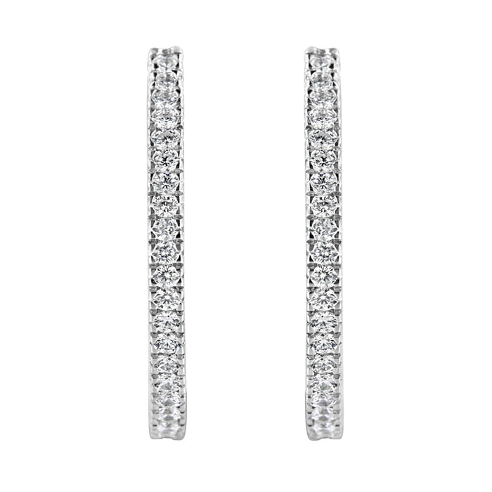 Aretes de aro pavé con cierre de palanca con diamantes de 1 ct. p.t. en oro blanco de 10K, color I-J, claridad I2-I3, foto 4