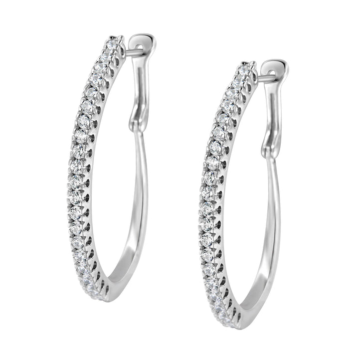 Aretes de aro pavé con cierre de palanca con diamantes de 1 ct. p.t. en oro blanco de 10K, color I-J, claridad I2-I3, foto 5