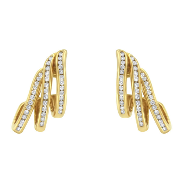 1 Ct. T.W. Round Brilliant-Cut Diamond Spiral Multi Row Channel-Set Open Hoop Pushback Stud Earrings in 10K Yellow Gold, photo 1