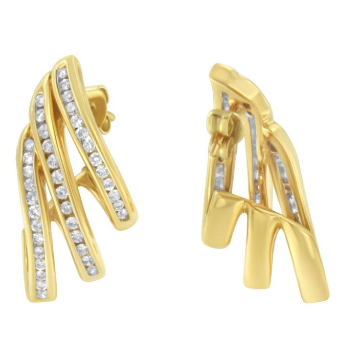 Aretes de botón de aro abierto en espiral de varias hileras de canal con diamantes de 1 ct. p.t. en oro amarillo de 10K, foto 5