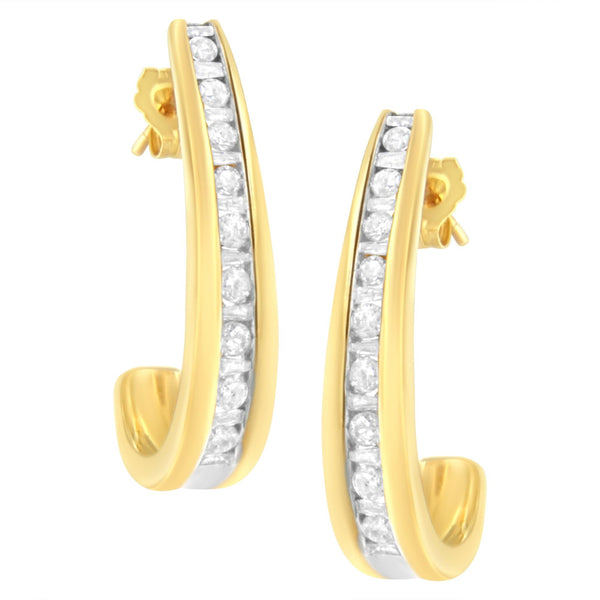 1 Ct. T.W. Channel-Set Diamond J-Hoop Earrings in 10K Yellow Gold, photo 1