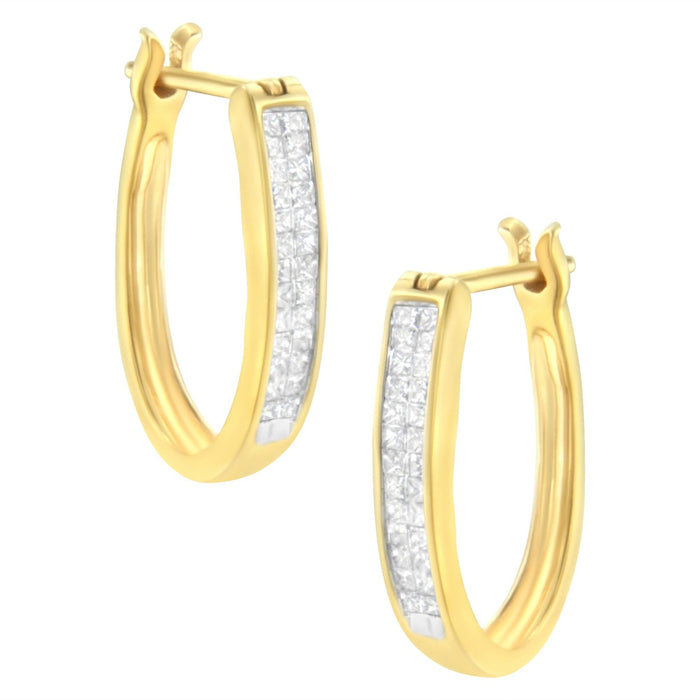 Aretes de aro con engaste invisible y diamantes talla princesa de 1/2 ct. p.t. en oro amarillo de 10K, foto 1