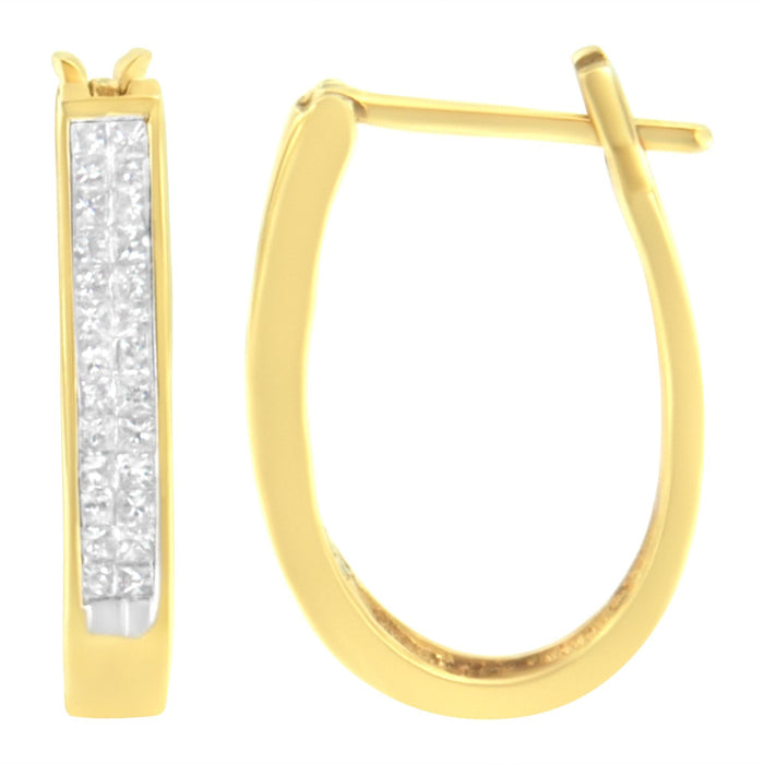 Aretes de aro con engaste invisible y diamantes talla princesa de 1/2 ct. p.t. en oro amarillo de 10K, foto 2