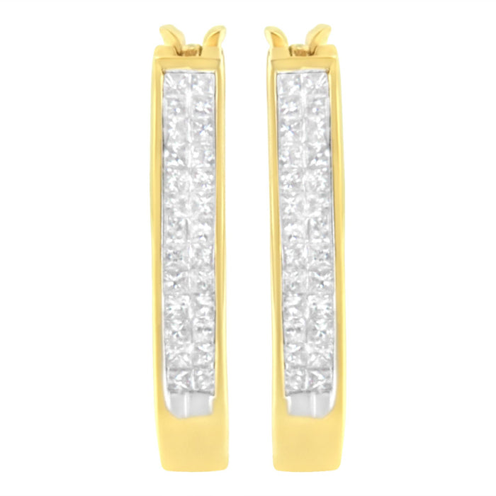 Aretes de aro con engaste invisible y diamantes talla princesa de 1/2 ct. p.t. en oro amarillo de 10K, foto 4