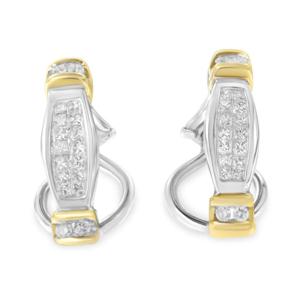 Aretes con diamantes redondos y talla princesa de 0.5 ct. p.t. en oro de dos tonos de 14K, foto 1