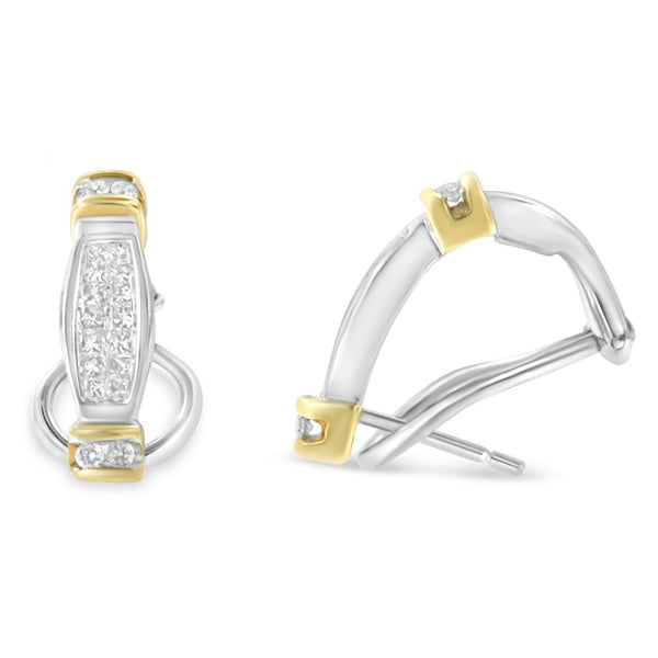 Aretes con diamantes redondos y talla princesa de 0.5 ct. p.t. en oro de dos tonos de 14K, foto 2