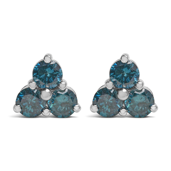 1 1/3 Ct. T.W. Treated Blue Diamond Trio Stud Earrings in 14K White Gold, photo 1